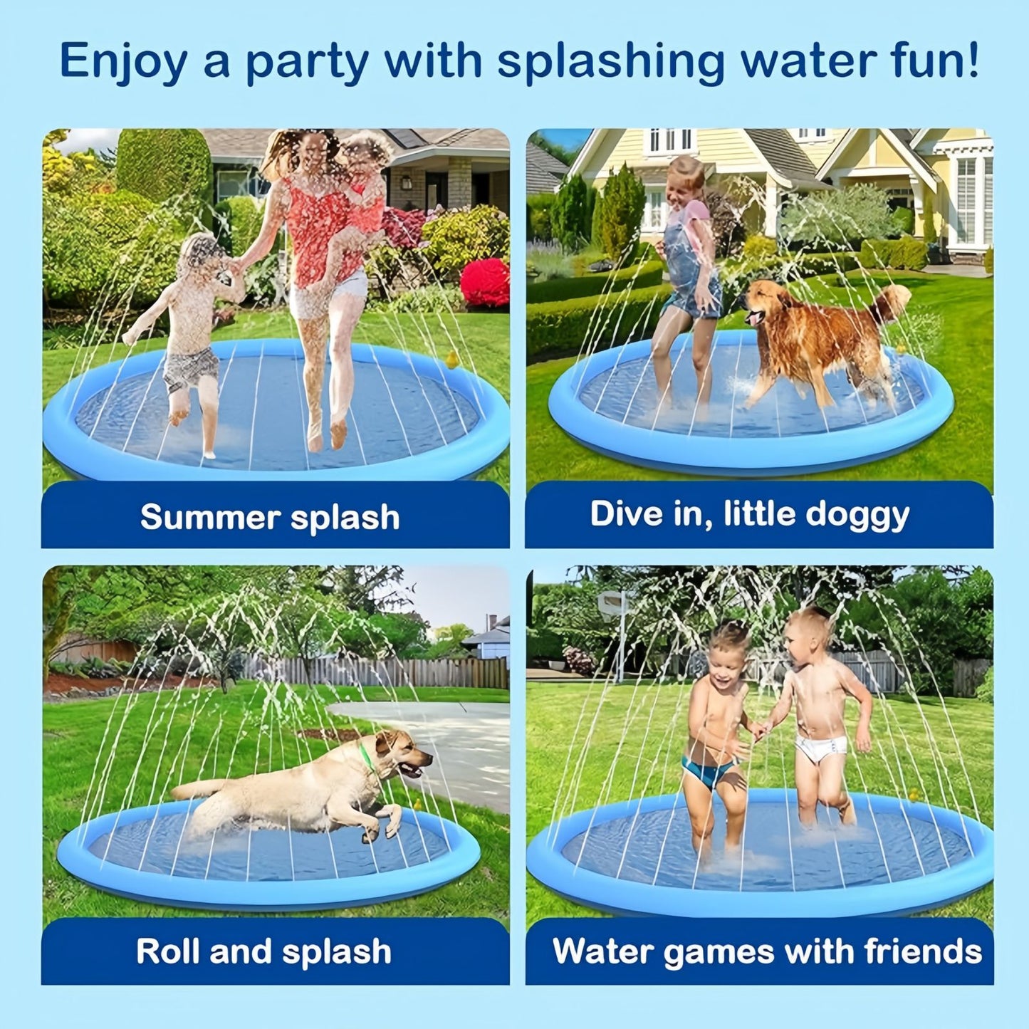 Dog Splash Pad with Sprinkler, Non-Slip Dog Sprinkler Pool for Summer Cooling