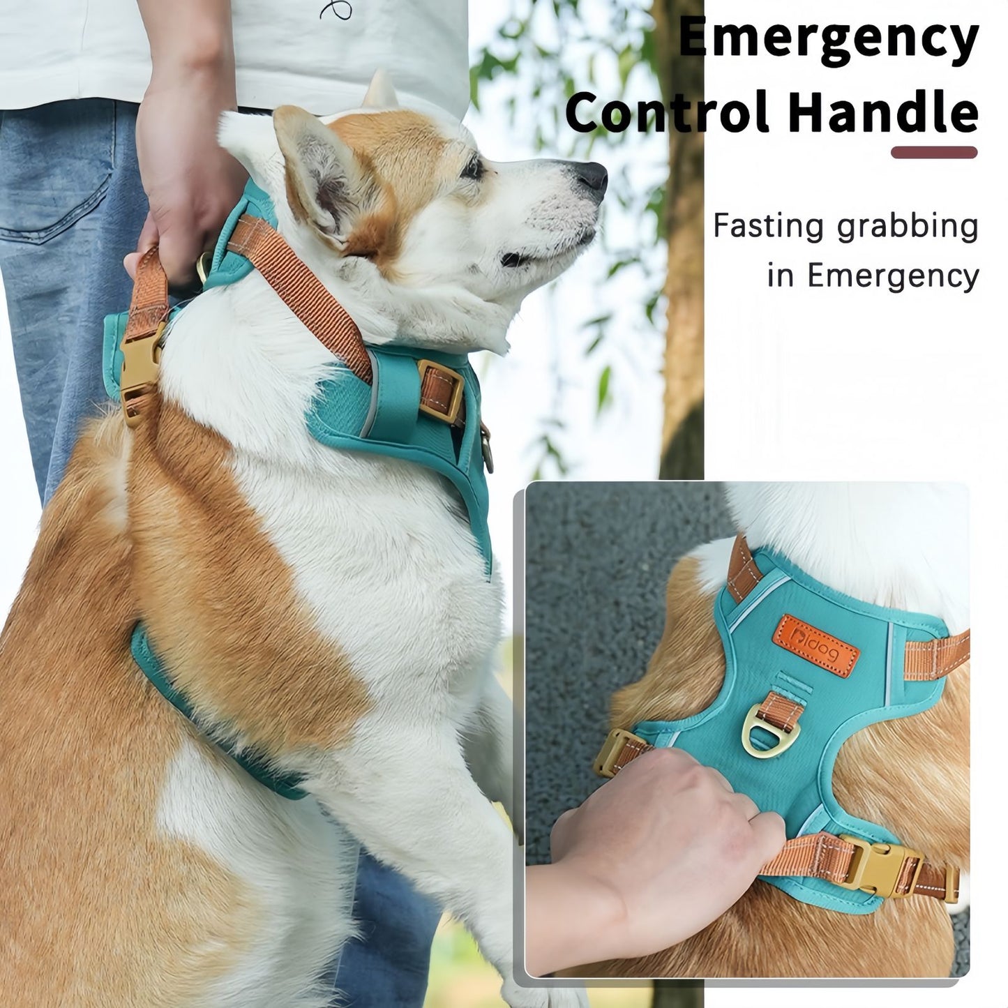 Dog Walking Harness with Handle, No Pull Reflective Dog Harness with Front & Back Clips