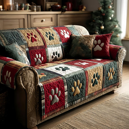 Pet Paw Quilted Sofa Cover, Couch Protector for Dogs and Cats, Washable Furniture Cover