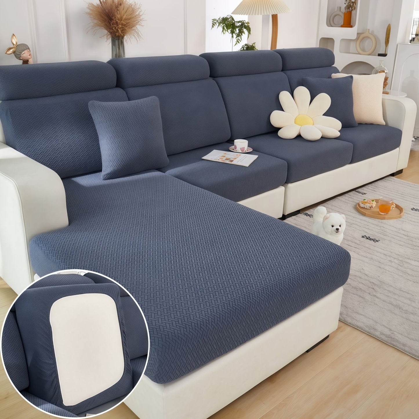 Stretch Couch Cushion Covers for Sectional Sofas, Washable Sofa Seat Covers with 360° Full Wrap Design