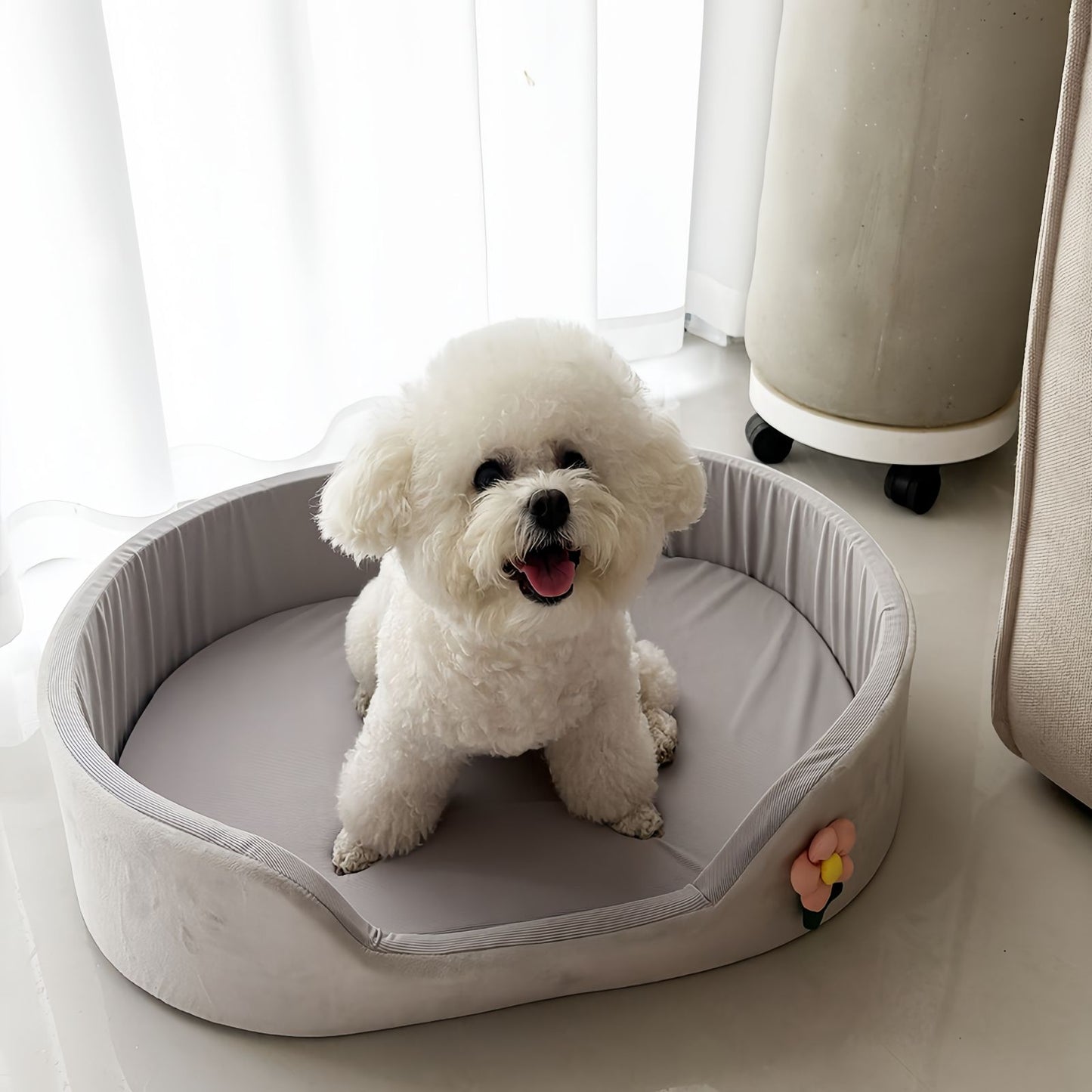 Cooling Dog Bed for Small & Medium Dogs, Oval Bolster Dog Bed with Removable Cushion