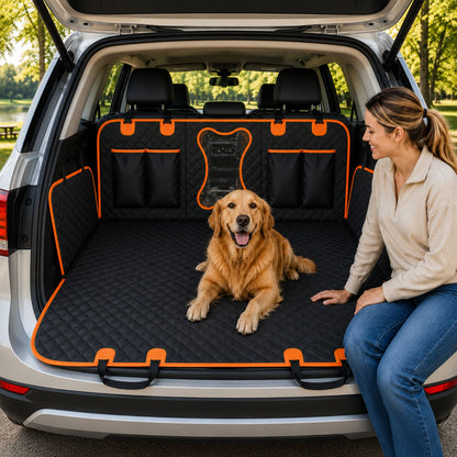 Waterproof Dog Car Seat Cover with Mesh Window, Full Coverage Dog Hammock Seat Protector with Side Flaps & Cargo Liner Function