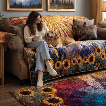 Sunshine Quilted Sofa Cover, Colorful Couch Throw Blanket