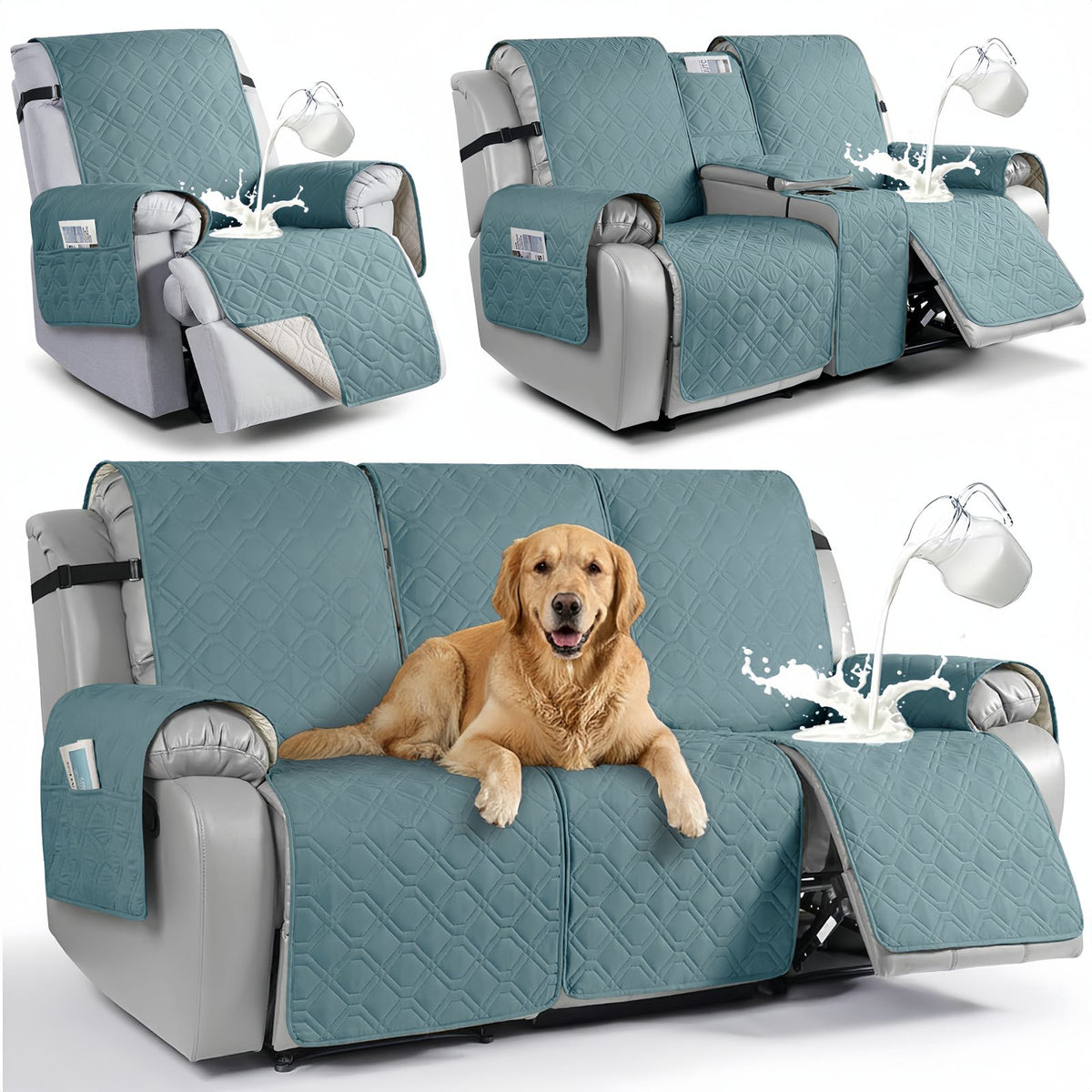Waterproof Recliner Sofa Cover, Quilted Non-Slip Furniture Protector for Pets