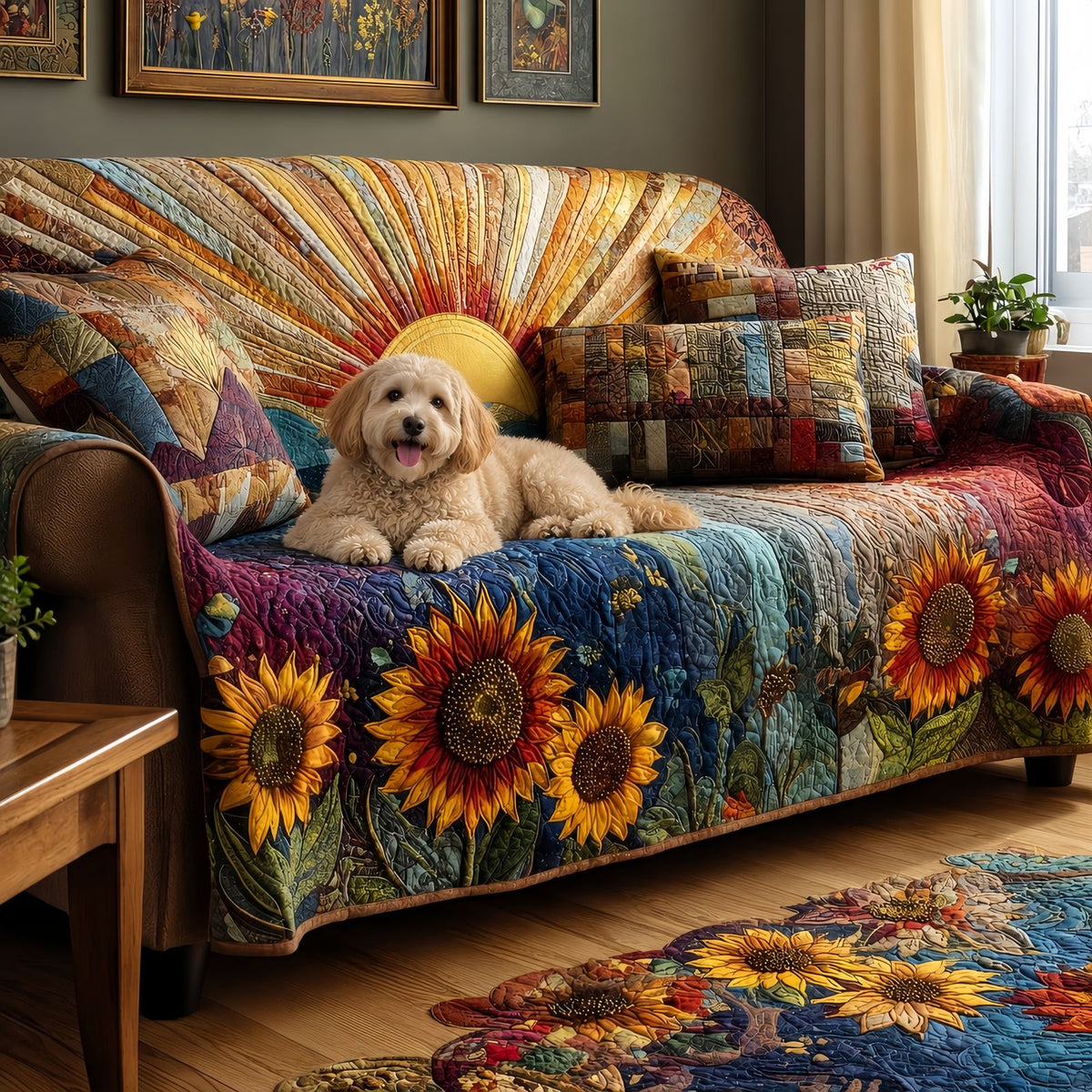 Sunshine Quilted Sofa Cover, Colorful Couch Throw Blanket