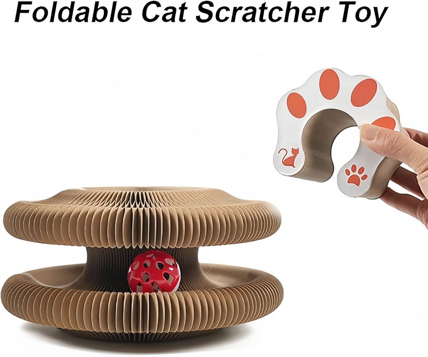 Foldable Cardboard Cat Scratcher Toy with Ball, Interactive Cat Scratch Toy for Indoor Cats