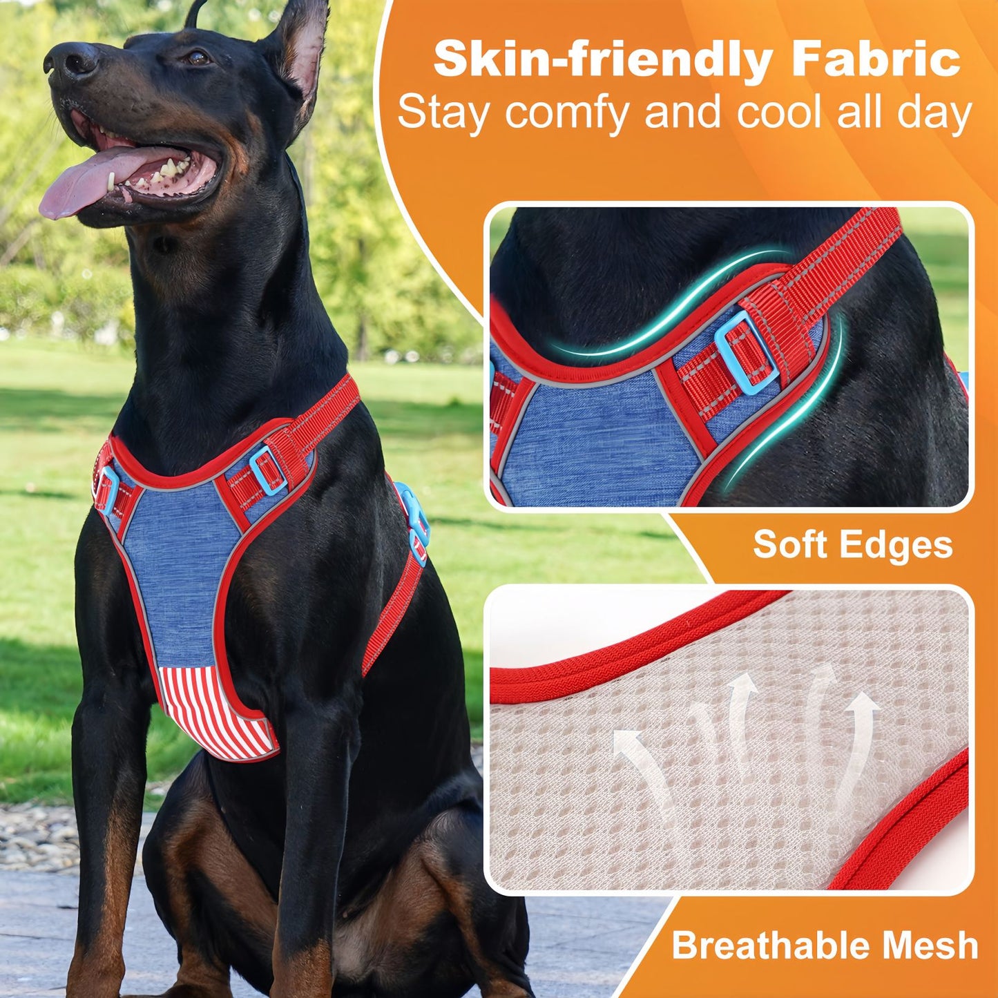 No Pull Dog Vest Harness, Escape Proof Reflective Breathable Mesh Dog Harness with Adjustable Straps