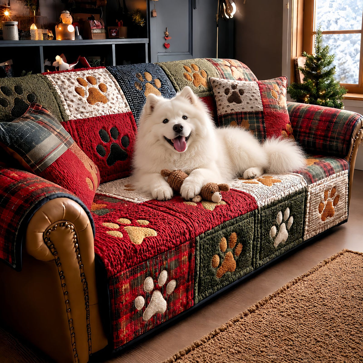 Pet Paw Quilted Sofa Cover, Couch Protector for Dogs and Cats, Washable Furniture Cover