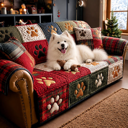 Pet Paw Quilted Sofa Cover, Couch Protector for Dogs and Cats, Washable Furniture Cover