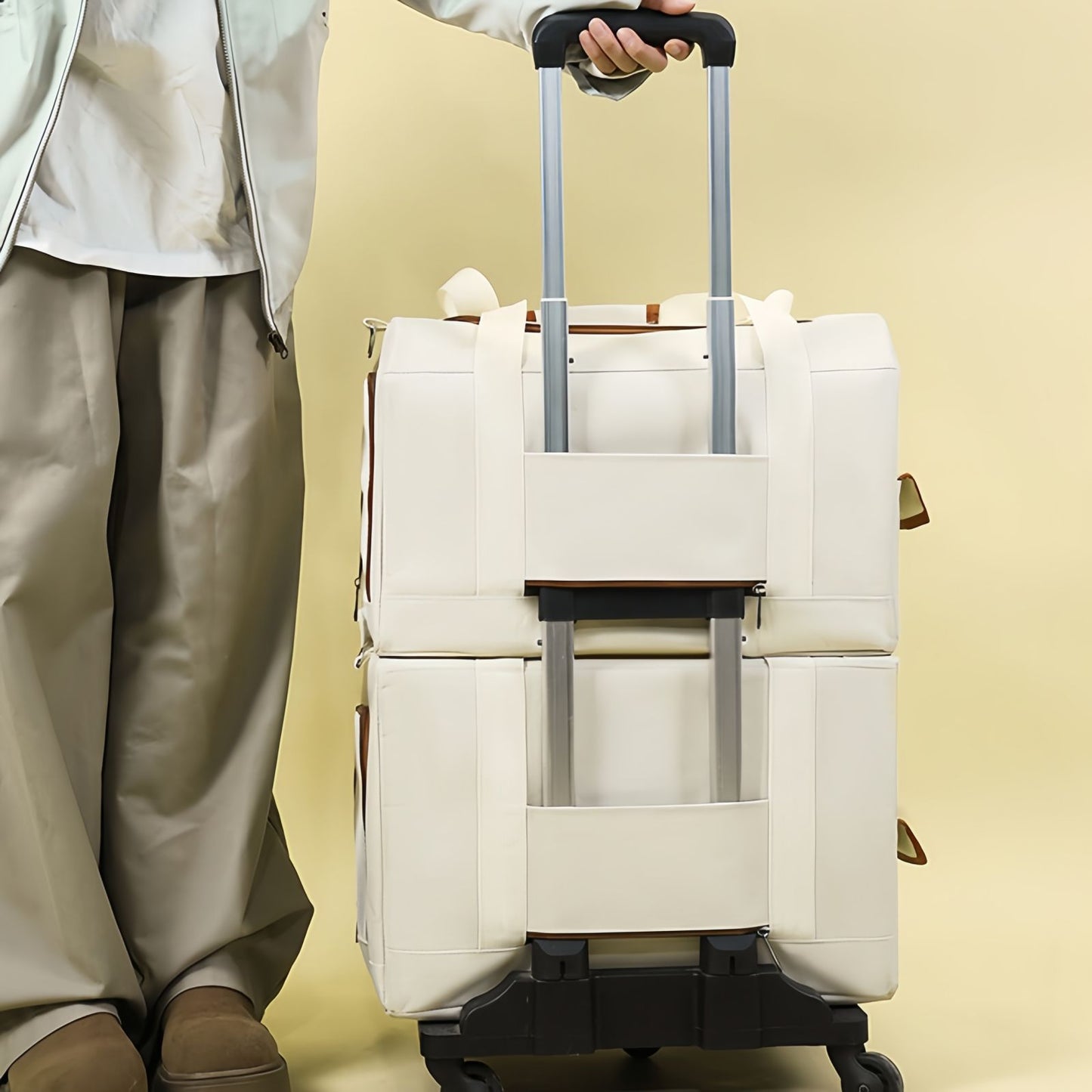 Double Layer Rolling Cat Carrier with Wheels, Telescopic Handle Pet Carrier