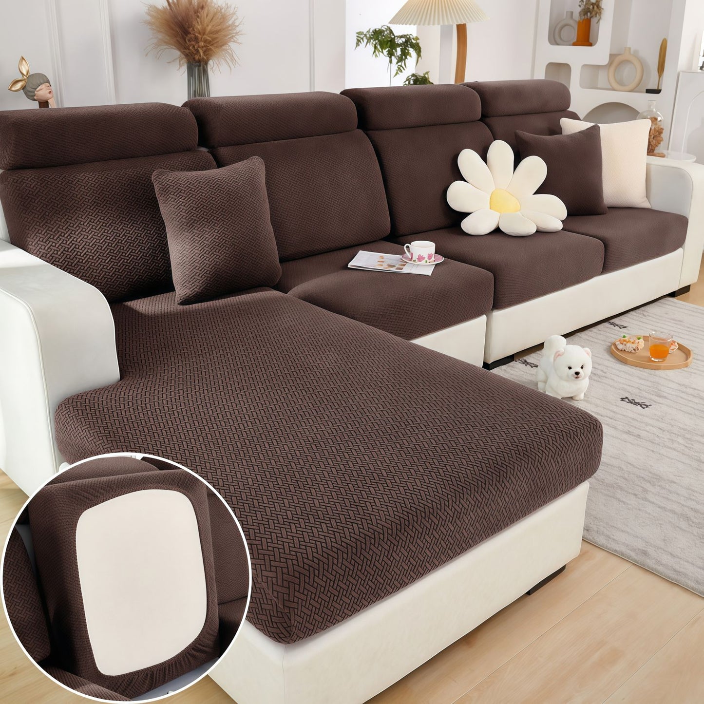 Stretch Couch Cushion Covers for Sectional Sofas, Washable Sofa Seat Covers with 360° Full Wrap Design
