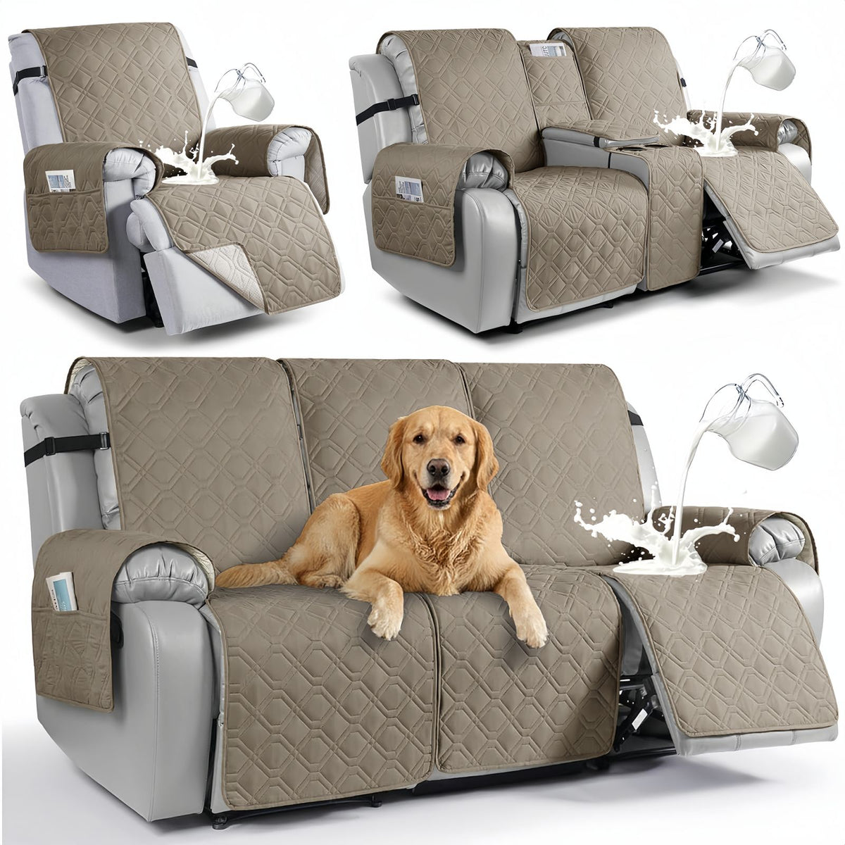 Waterproof Recliner Sofa Cover, Quilted Non-Slip Furniture Protector for Pets
