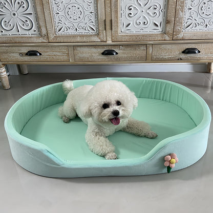 Cooling Dog Bed for Small & Medium Dogs, Oval Bolster Dog Bed with Removable Cushion