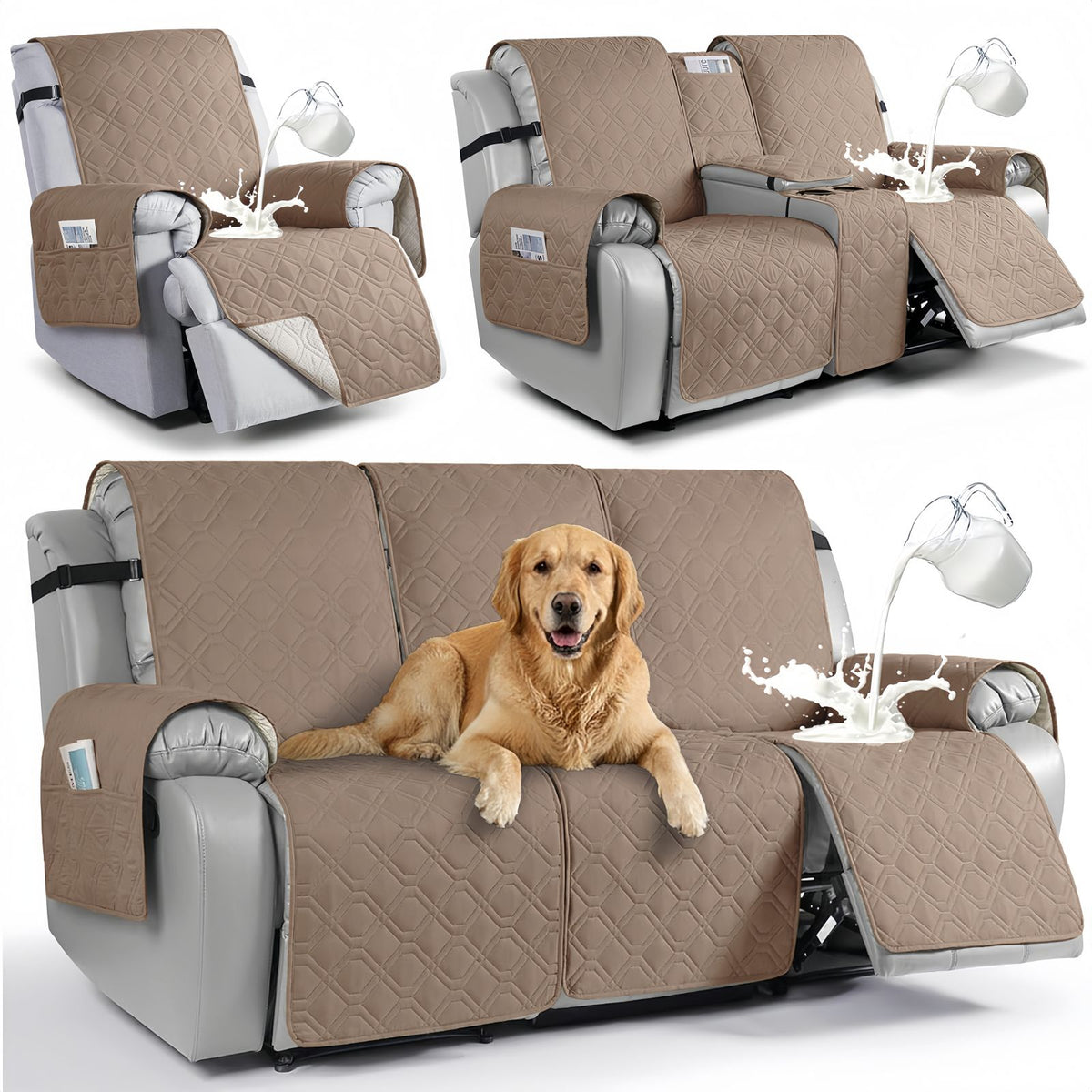 Waterproof Recliner Sofa Cover, Quilted Non-Slip Furniture Protector for Pets