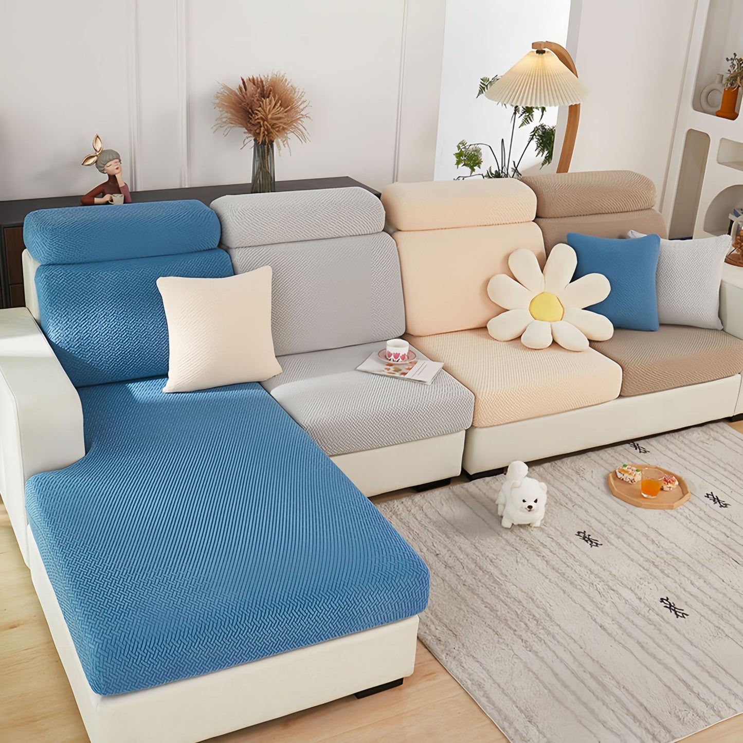 Stretch Couch Cushion Covers for Sectional Sofas, Washable Sofa Seat Covers with 360° Full Wrap Design