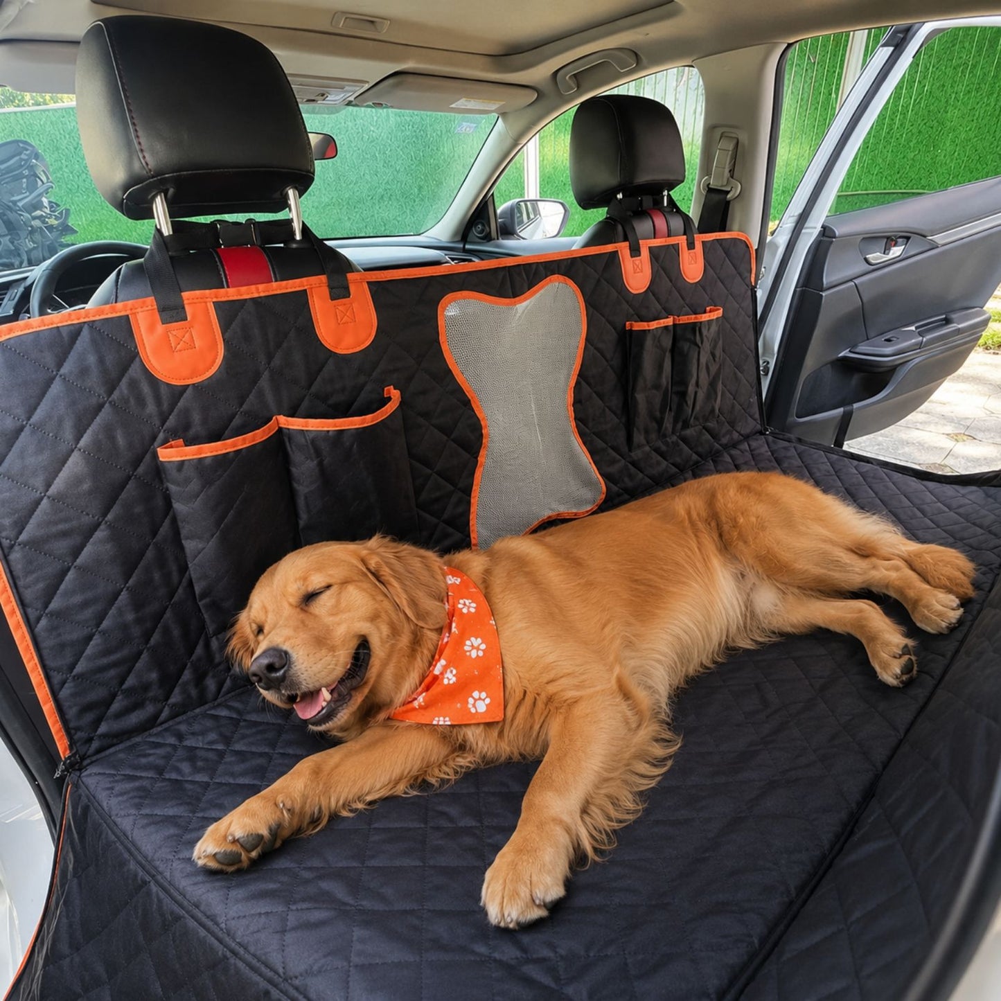 Waterproof Dog Car Seat Cover with Mesh Window, Full Coverage Dog Hammock Seat Protector with Side Flaps & Cargo Liner Function