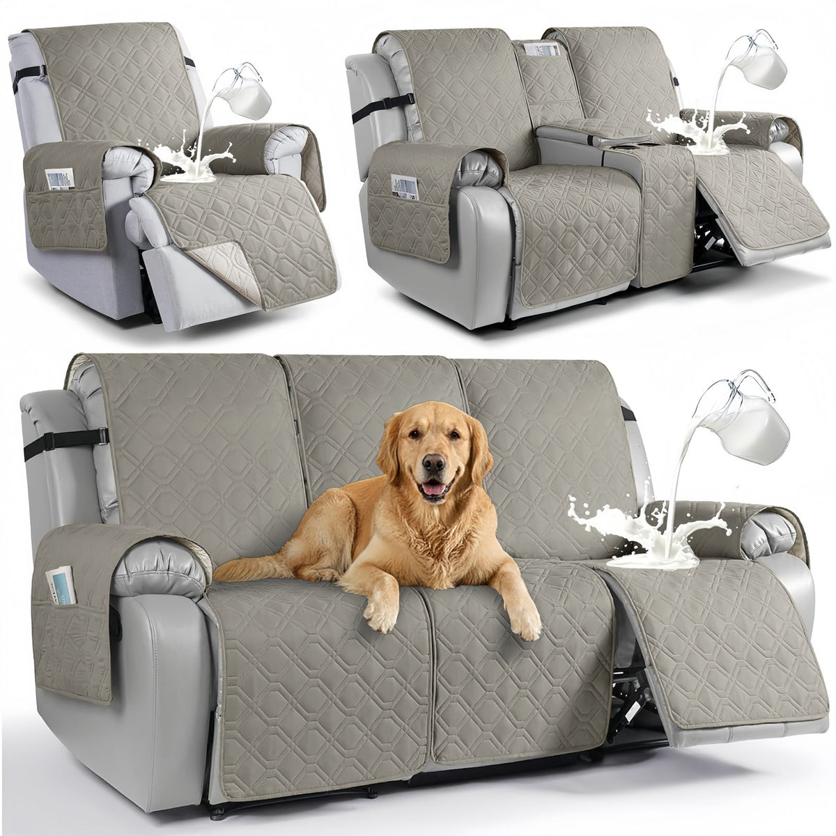 Waterproof Recliner Sofa Cover, Quilted Non-Slip Furniture Protector for Pets
