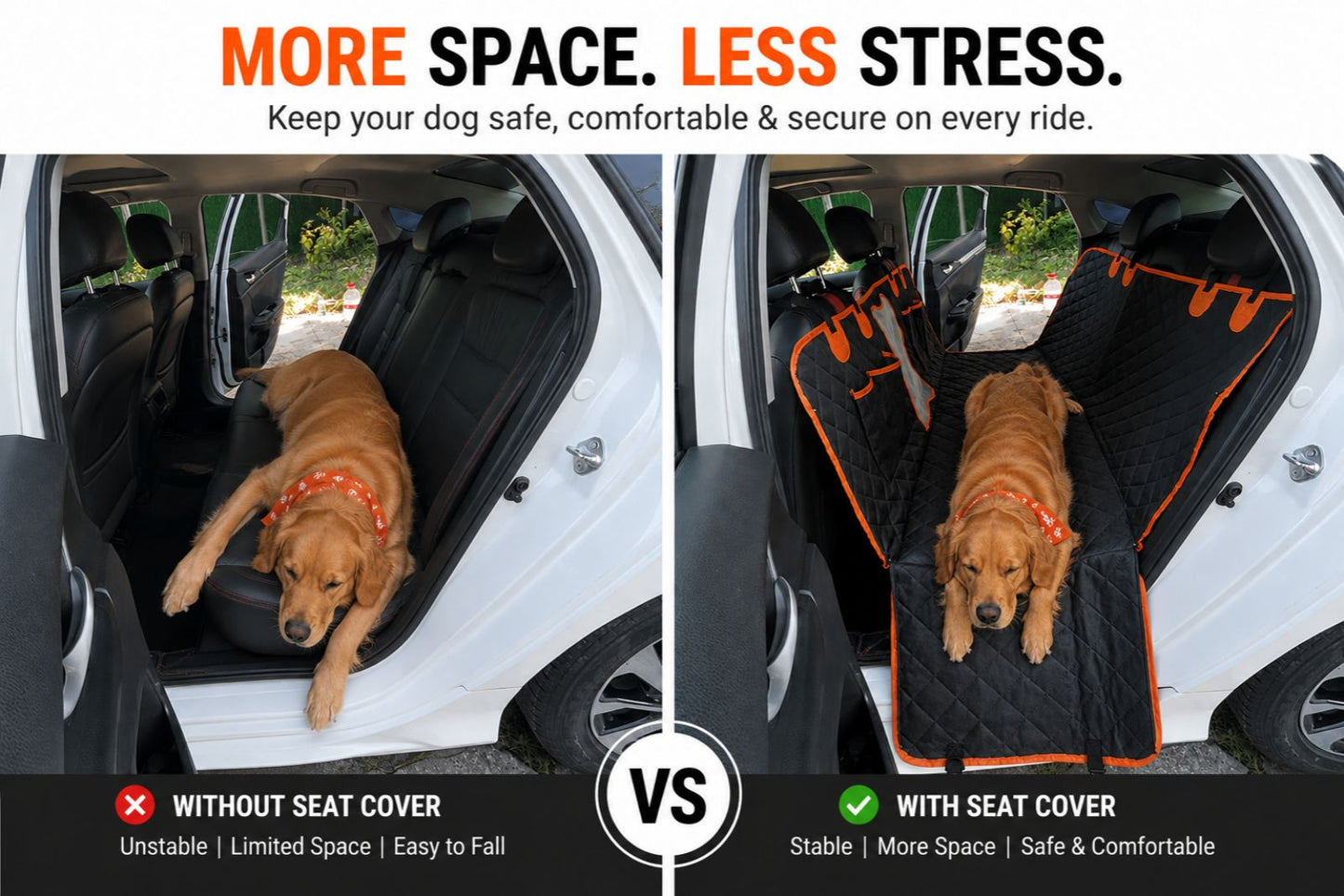 Waterproof Dog Car Seat Cover with Mesh Window, Full Coverage Dog Hammock Seat Protector with Side Flaps & Cargo Liner Function