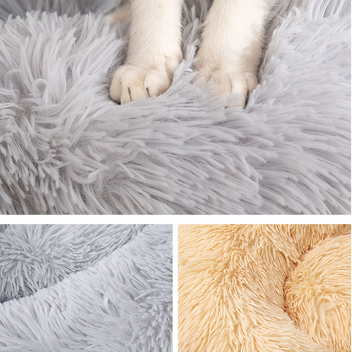 Long Plush Donut Pet Bed, Soft Round Bed for Cats and Dogs, Cozy Nest Style Pet Bed