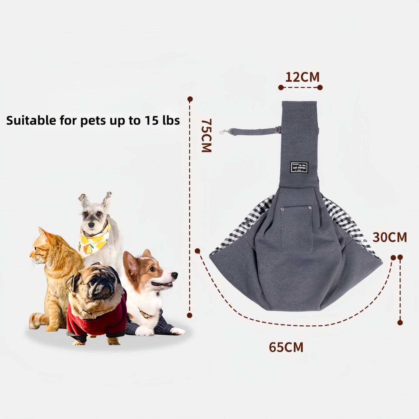 Dog Sling Carrier for Small Dogs & Cats, Crossbody Pet Sling Bag with Safety Leash