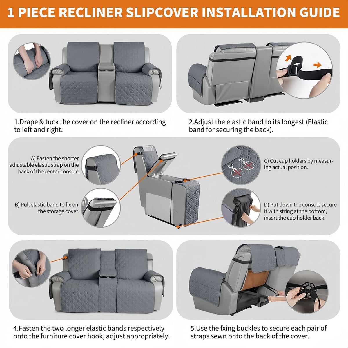 Waterproof Recliner Sofa Cover, Quilted Non-Slip Furniture Protector for Pets