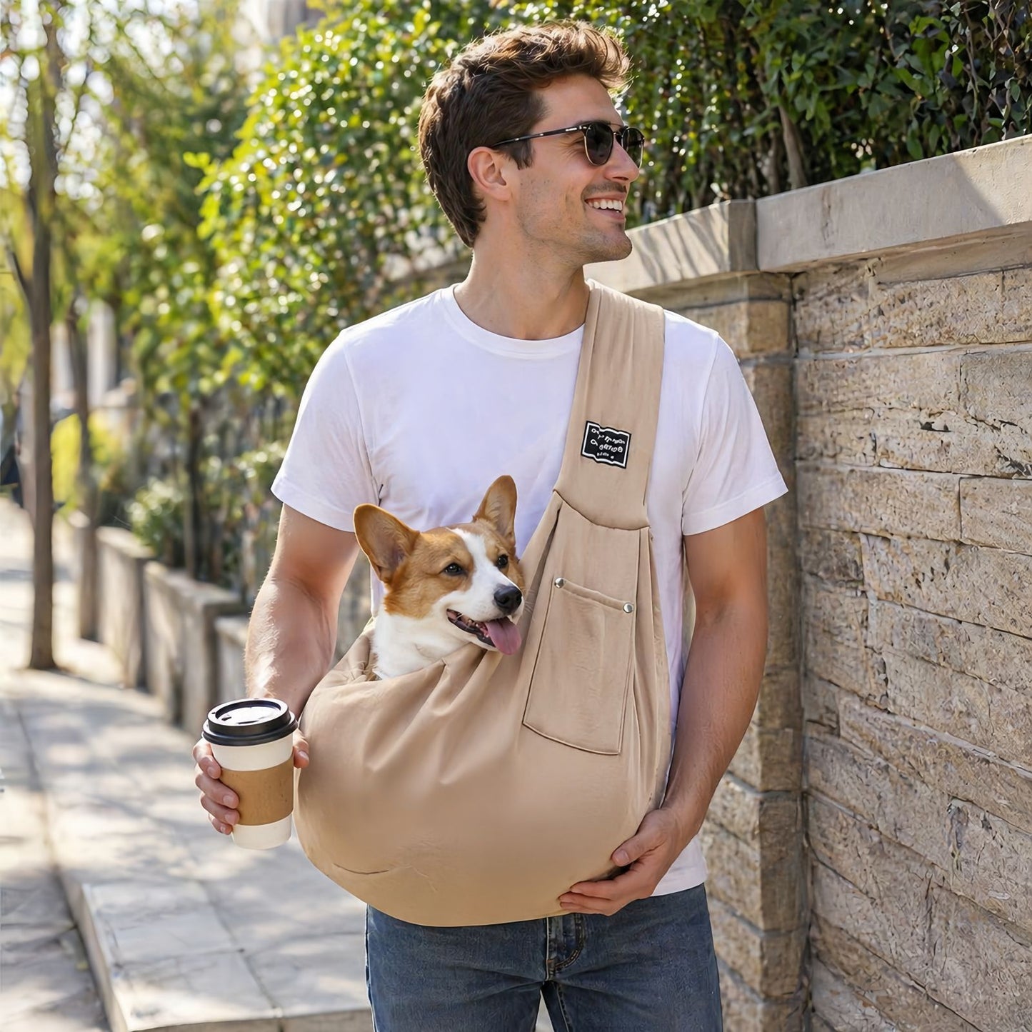 Dog Sling Carrier for Small Dogs & Cats, Crossbody Pet Sling Bag with Safety Leash