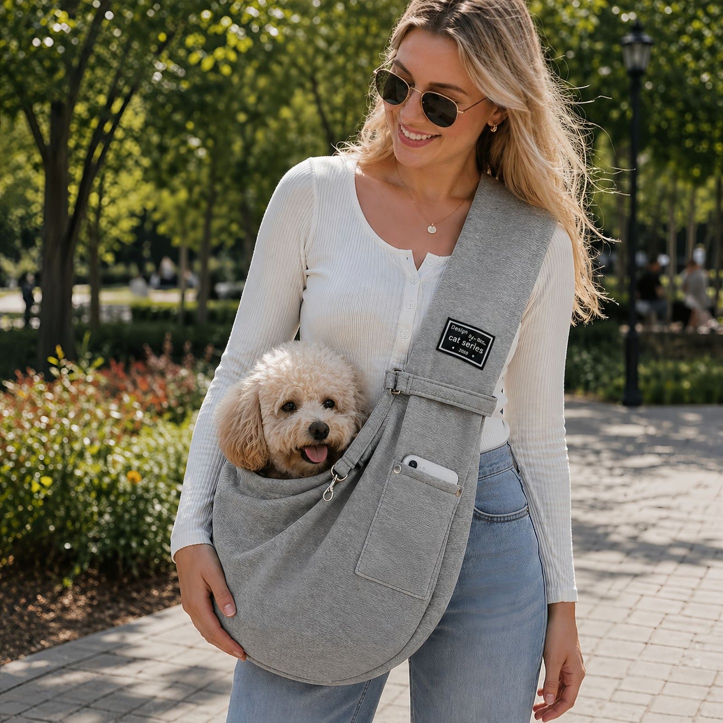 Dog Sling Carrier for Small Dogs & Cats, Crossbody Pet Sling Bag with Safety Leash