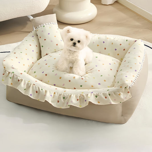 Soft INS Style Bolster Dog and Cat Bed, Rectangle Dog Bed for Small Dogs and Cats