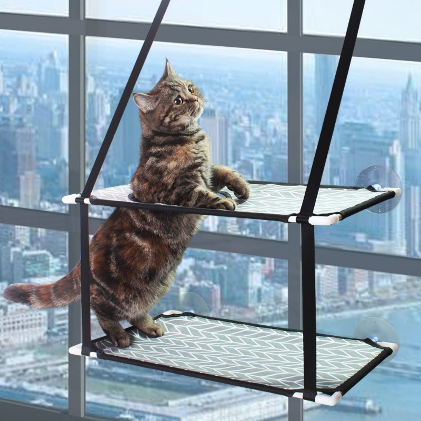 Double-Layer Hanging Cat Hammock Window Seat, Indoor Cat Perch Bed