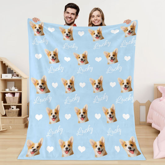 Personalized Pet Photo Blanket with Name, Custom Dog & Cat Picture Soft Throw Blanket Gift for Pet Lovers