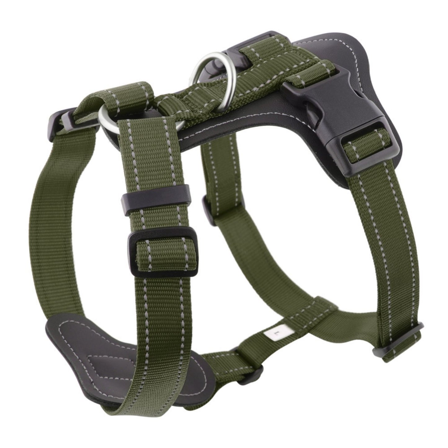 No Pull Dog Harness with Leather Padding, Reflective Adjustable Dog Harness for Medium Large Dogs