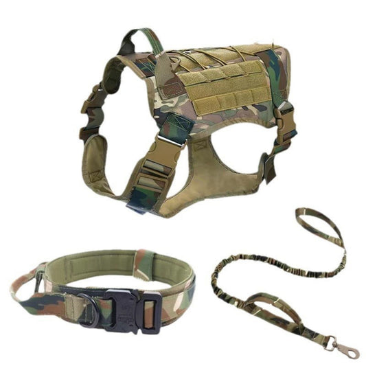 Tactical Dog Harness Collar and Leash Set with Handle, Heavy Duty Military Style Dog Vest for Medium to Large Dogs