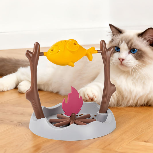 Rotating Fish Cat Treat Dispenser Toy, Interactive Slow Feeder Puzzle Cat Toy for Indoor Cats