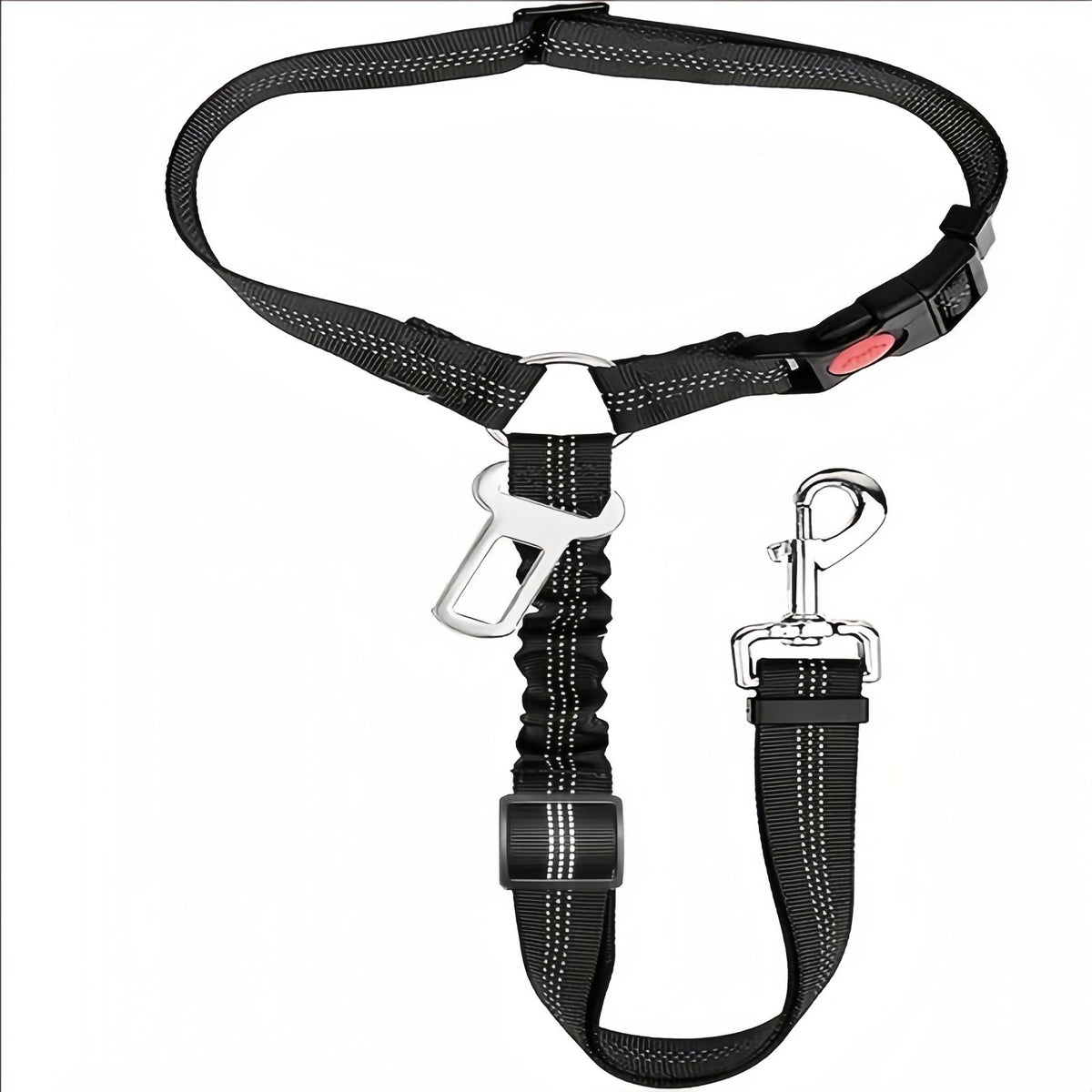 Dog Car Seat Belt with Elastic Bungee, Adjustable Safety Seat Belt for Dogs with Lockable Clip and 360° Swivel Hook