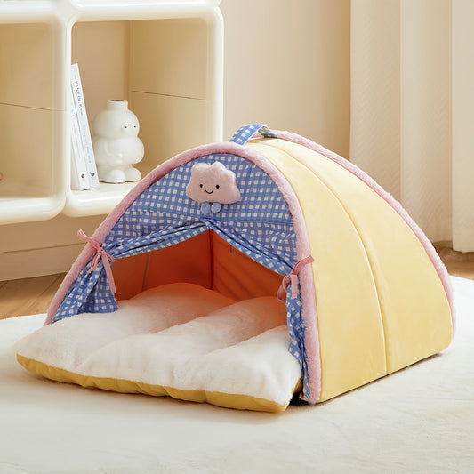 Cat Tent Bed and Dog Bed, Semi Enclosed Cat Cave Bed Cozy Plush Pet House