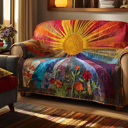 Sunshine Quilted Sofa Cover, Colorful Couch Throw Blanket