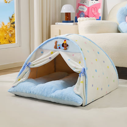 Cat Tent Bed, Semi-Enclosed Cat Bed with Canopy, Cozy Plush Tent Bed for Cats