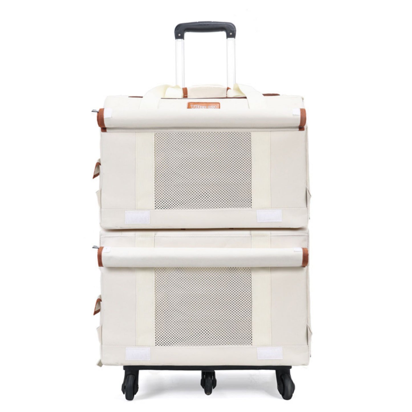 Double Layer Rolling Cat Carrier with Wheels, Telescopic Handle Pet Carrier