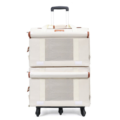 Double Layer Rolling Cat Carrier with Wheels, Telescopic Handle Pet Carrier