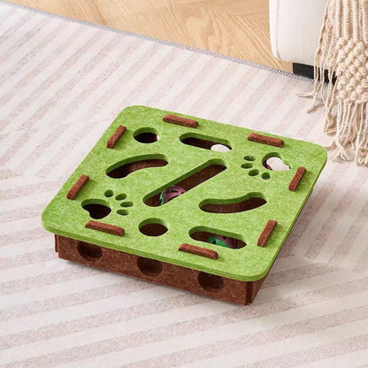 Interactive Cat Puzzle Toy with Bell Balls, Felt Cat Maze & Hide-and-Seek Enrichment Toy Box for Indoor Cats