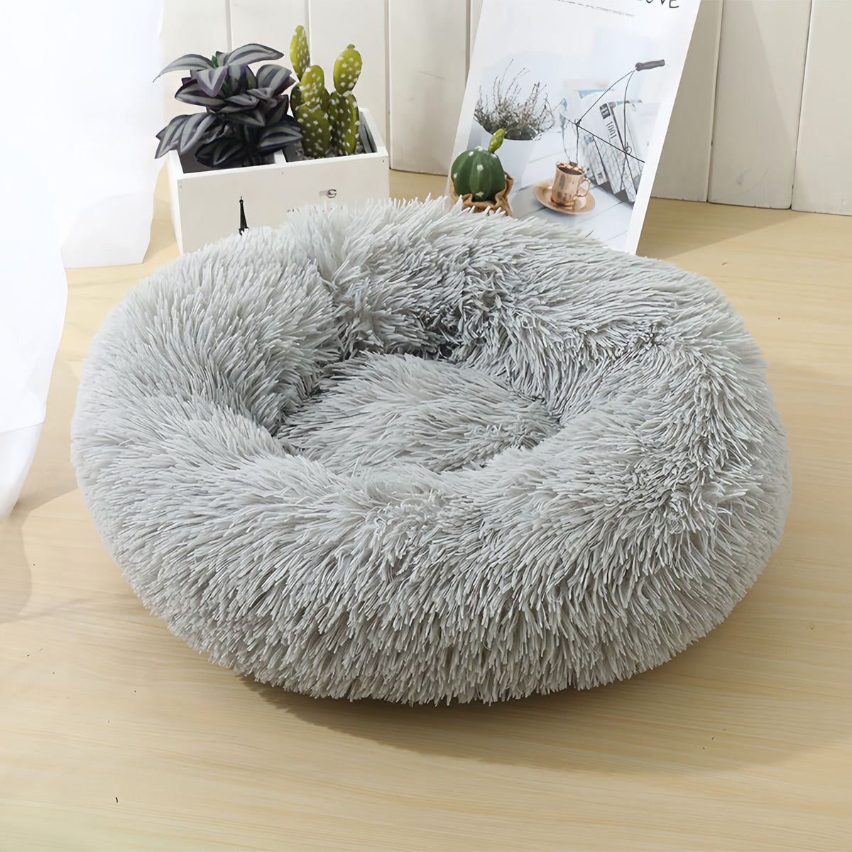 Long Plush Donut Pet Bed, Soft Round Bed for Cats and Dogs, Cozy Nest Style Pet Bed