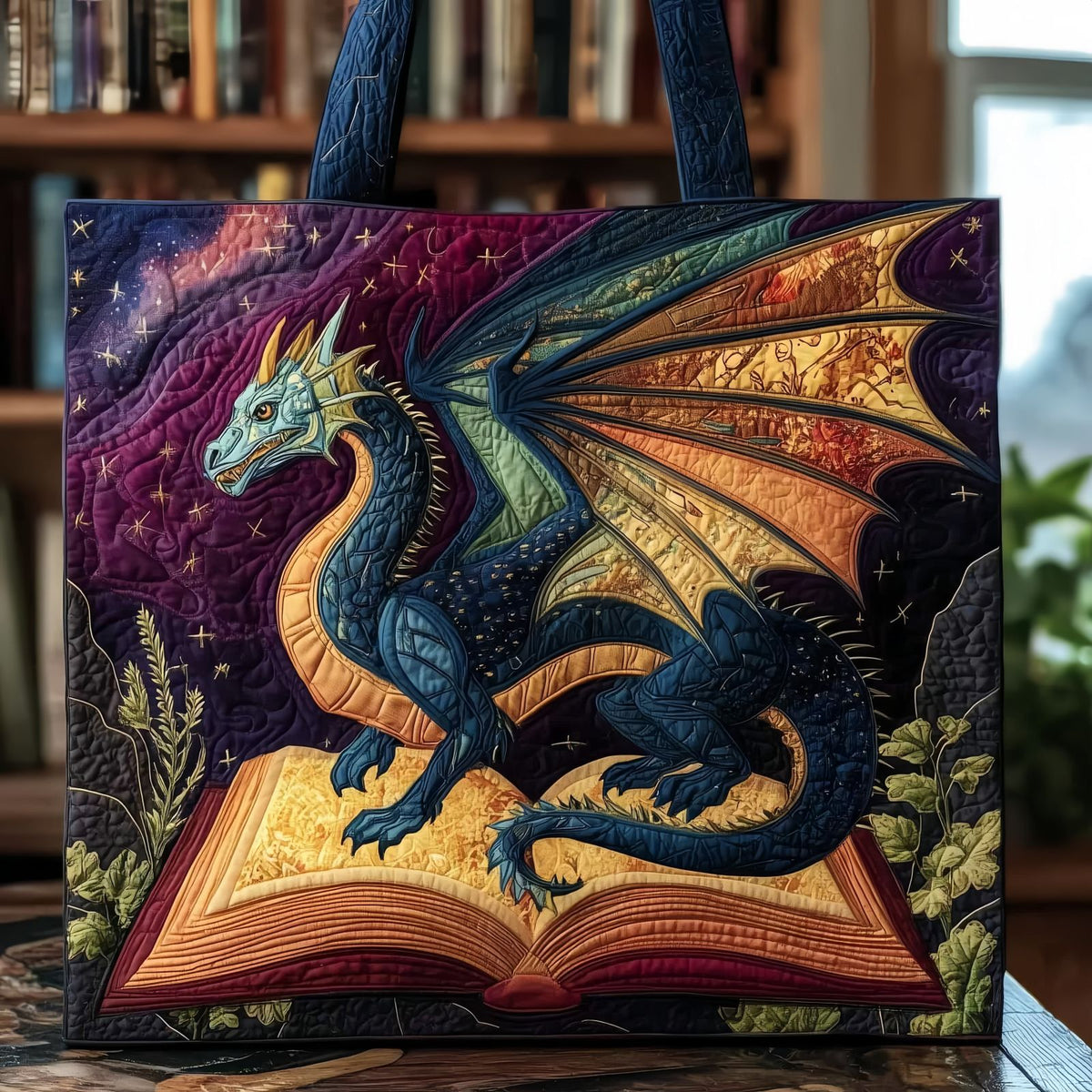 Fantasy Dragon Quilted Tote Bag, Printed Handbag, Casual Shopping Shoulder Bag