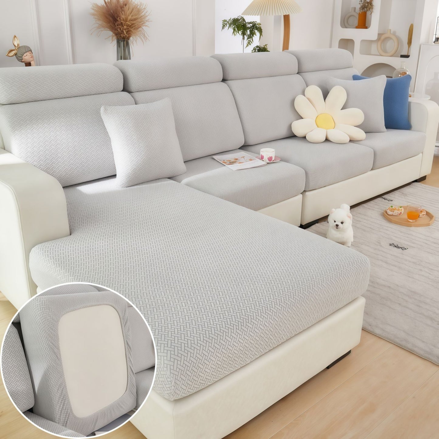 Stretch Couch Cushion Covers for Sectional Sofas, Washable Sofa Seat Covers with 360° Full Wrap Design