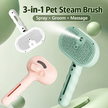 3-in-1 Pet Steam Brush for Cats and Dogs, Self Cleaning Spray Grooming Brush for Pet Hair Removal