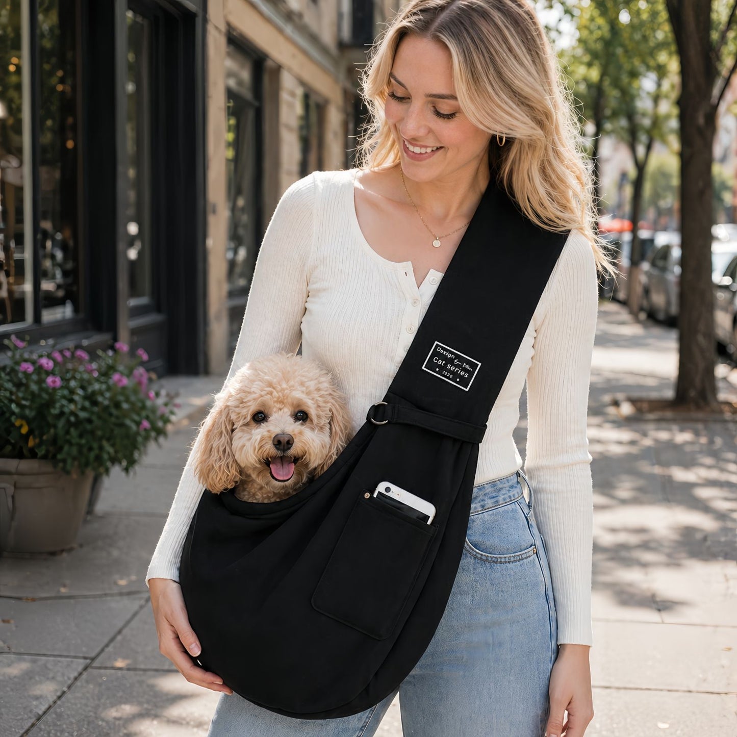 Dog Sling Carrier for Small Dogs & Cats, Crossbody Pet Sling Bag with Safety Leash