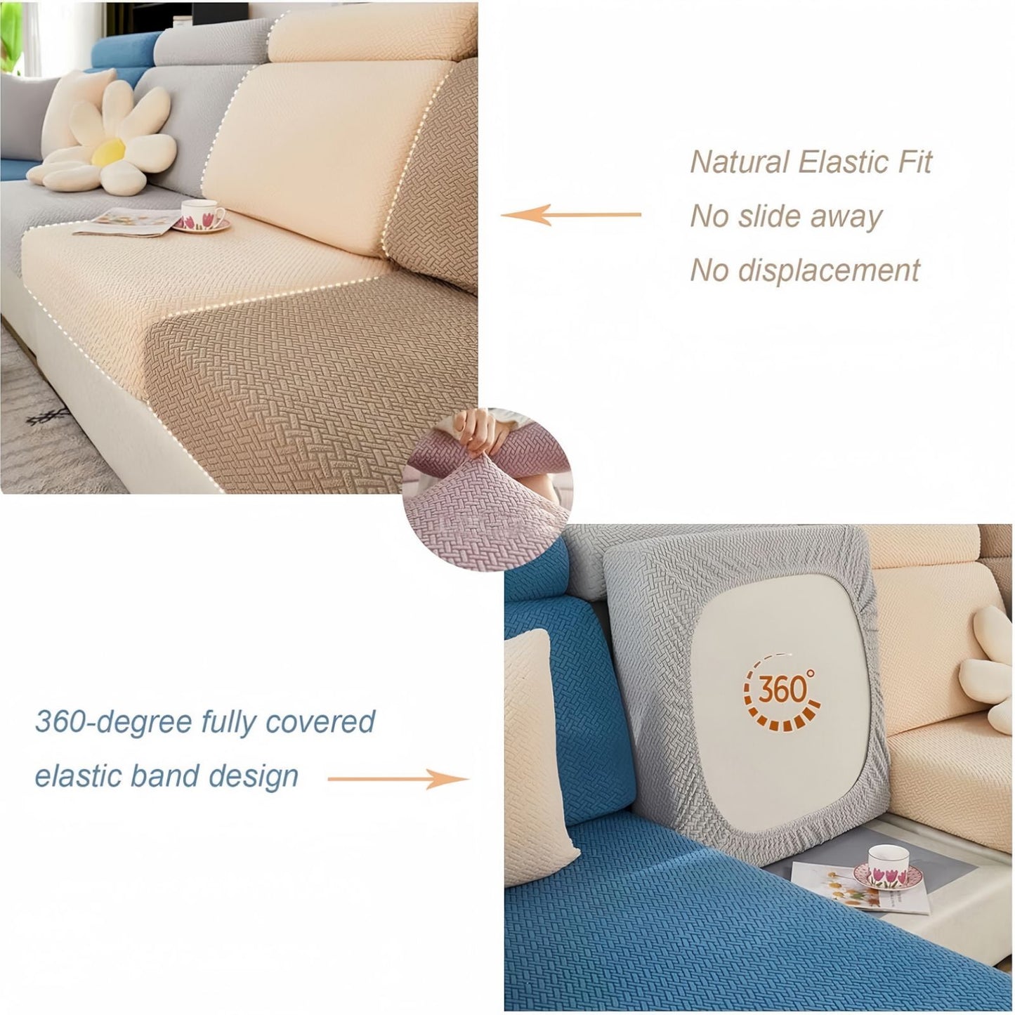 Stretch Couch Cushion Covers for Sectional Sofas, Washable Sofa Seat Covers with 360° Full Wrap Design