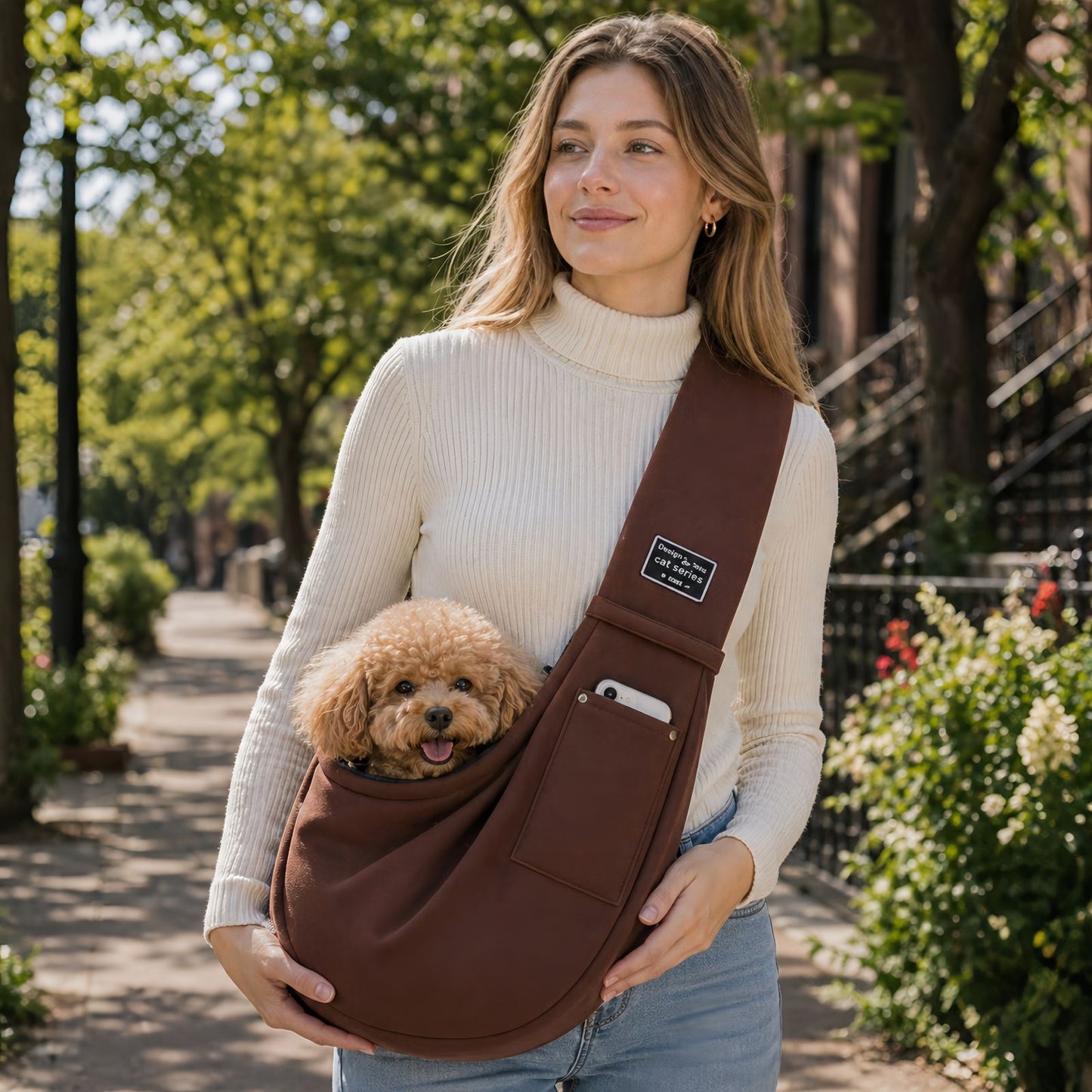 Dog Sling Carrier for Small Dogs & Cats, Crossbody Pet Sling Bag with Safety Leash
