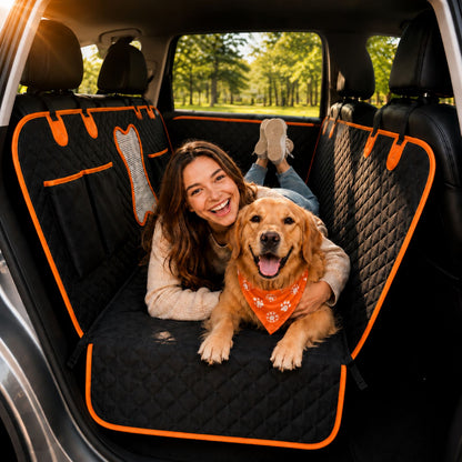 Waterproof Dog Car Seat Cover with Mesh Window, Full Coverage Dog Hammock Seat Protector with Side Flaps & Cargo Liner Function