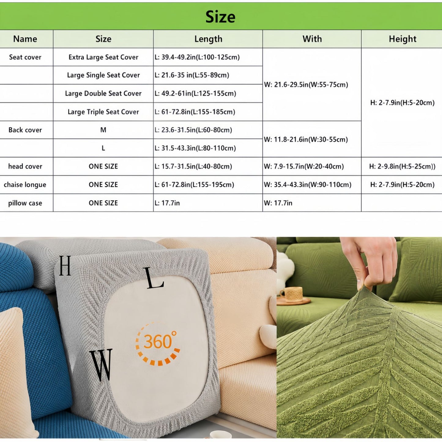 Stretch Couch Cushion Covers for Sectional Sofas, Washable Sofa Seat Covers with 360° Full Wrap Design