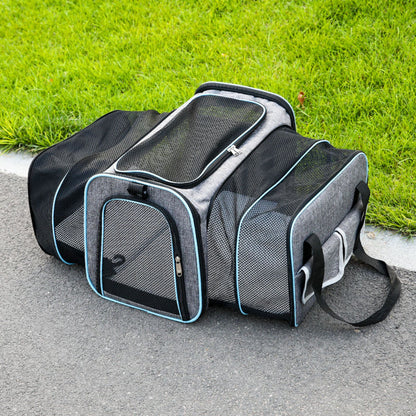 Expandable Cat Carrier Bag, Breathable Foldable Pet Carrier for Travel, Portable Cat Carrier with Shoulder Strap